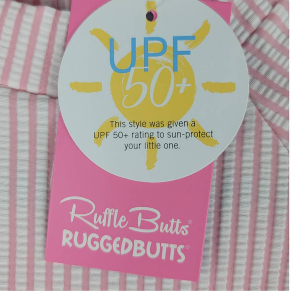Ruffle Butts Pink Searsucker Top Bottoms Baby Swim Suit UPF 50+ 6-12 months NWT - Picture 5 of 9